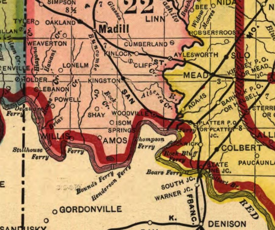 1905 map snip of Marshall County with Willis OK LOC